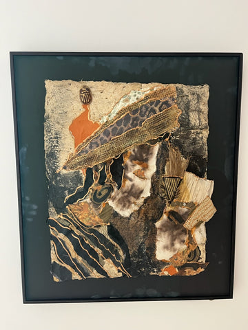 Ione Citrin " Katmandu" Mother and Child Mixed Media on Paper Framed Art