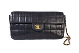 Authentic Chanel Black Lambskin Quilted Chocolate Bar Small Flap Shoulder Bag