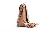 Authentic Gucci Pebbled Beige Calfskin Leather Soho Chain Crossbody Bag