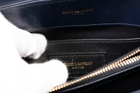 Authentic YSL Saint Laurent Navy Calfskin Quilted Small Loulou Puffer Shoulder Bag