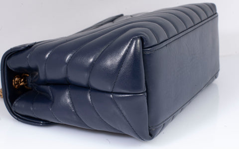 Authentic YSL Saint Laurent Navy Calfskin Quilted Small Loulou Puffer Shoulder Bag