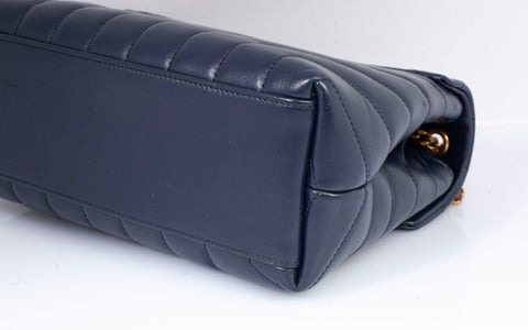 Authentic YSL Saint Laurent Navy Calfskin Quilted Small Loulou Puffer Shoulder Bag