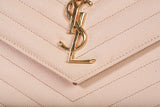 Authentic Saint Laurent Classic Cassandre Chain Wallet in Beige Grain De Poudre Leather
