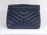 Authentic YSL Saint Laurent Navy Calfskin Quilted Small Loulou Puffer Shoulder Bag