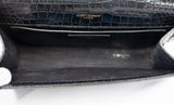 Authentic Saint Laurent Black Calfskin Crocodile Embossed Medium Classic Monogram Kate Tassel Satchel