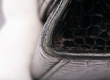 Authentic Saint Laurent Black Calfskin Crocodile Embossed Medium Classic Monogram Kate Tassel Satchel