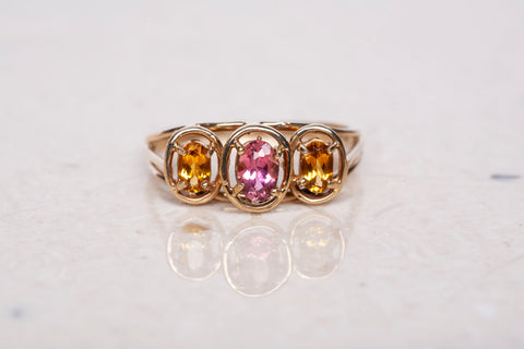 Ladies Citrine & Pink Sapphire 10k Yellow Gold Ring