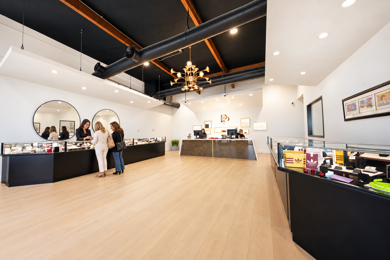 Customers at the Posh Pawn jewelry counter