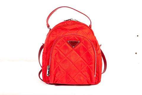 Authentic Ladies Red Prada Quilted Tesstuto Impuntu Mini Backpack