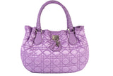 Authentic Christian Dior Light Purple Cannage Quilted Satin Nylon Charming Tote Bag