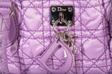 Authentic Christian Dior Light Purple Cannage Quilted Satin Nylon Charming Tote Bag