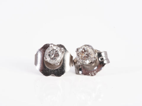 14k White Gold Dainty Round Cut Diamond Stud Earrings 0.16CTW