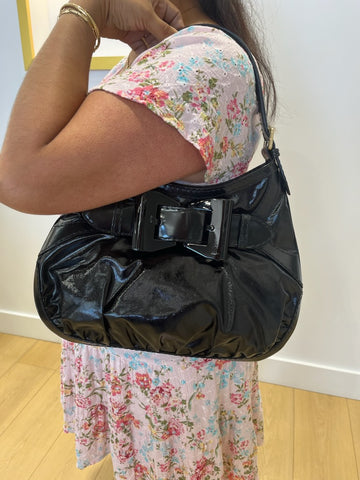Authentic Black Gucci Dialux Queen Bow Hobo Bag