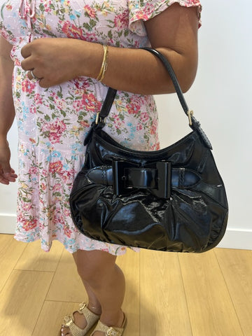 Authentic Black Gucci Dialux Queen Bow Hobo Bag