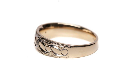 Intricately Cut 10k Two-Toned Gold Band w/ Diamond Accents .015CTW