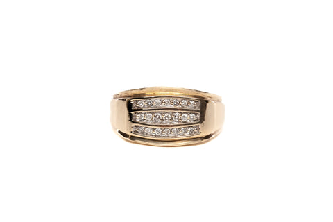 Gentleman's 10k Yellow Gold Pave Ring .21CTW - Size 10.25