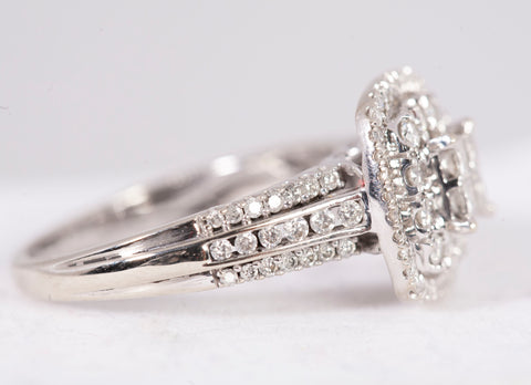 10k White Gold Quad Princess-Cut Diamond Double Cushion Engagement Ring