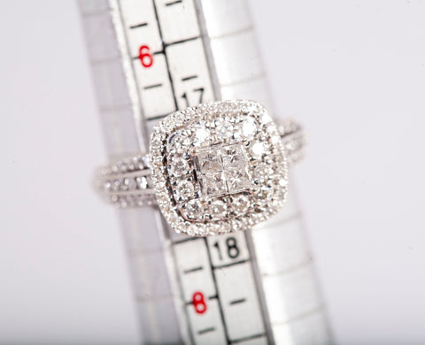 10k White Gold Quad Princess-Cut Diamond Double Cushion Engagement Ring