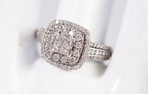 10k White Gold Quad Princess-Cut Diamond Double Cushion Engagement Ring
