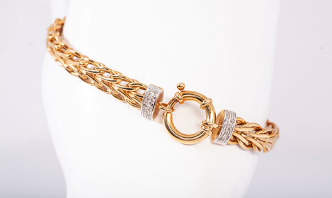 Stunning 14k Yellow Gold Diamond Accent Spiga Style Bracelet