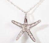 Ladies 14k White Gold CZ Starfish Necklace 18"