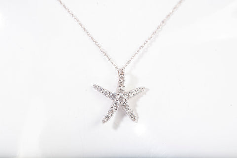 Ladies 14k White Gold CZ Starfish Necklace 18"