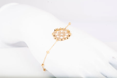 Ladies Dainty Flower & Beaded 18k Yellow Gold Adjustable Bracelet