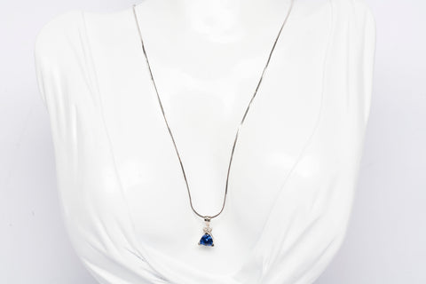 Stunning Blue Sapphire & Diamond Accent Necklace 18"