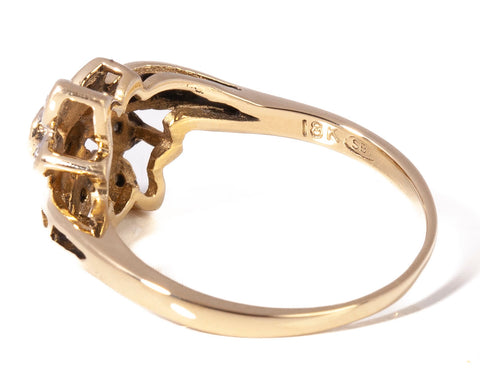 Vintage 18k Two-Tone Gold Floral Cluster Diamond Ring