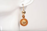 Ladies 21k Yellow Gold Sunburst Medallion Drop Earrings