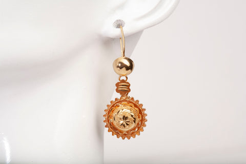 Ladies 21k Yellow Gold Sunburst Medallion Drop Earrings