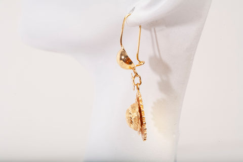 Ladies 21k Yellow Gold Sunburst Medallion Drop Earrings