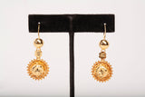 Ladies 21k Yellow Gold Sunburst Medallion Drop Earrings
