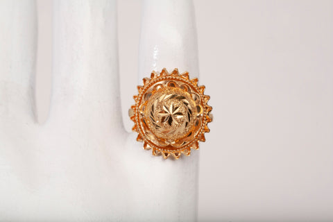 Ladies 21k Yellow Gold Adjustable Sunburst Medallion Ring