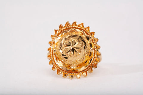 Ladies 21k Yellow Gold Adjustable Sunburst Medallion Ring