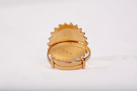 Ladies 21k Yellow Gold Adjustable Sunburst Medallion Ring