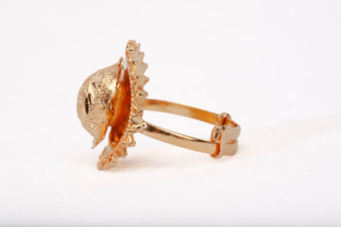 Ladies 21k Yellow Gold Adjustable Sunburst Medallion Ring