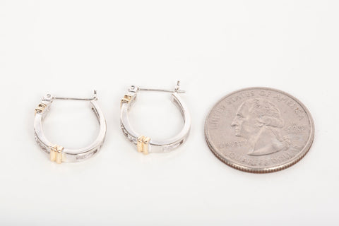 Ladies 14k Two-Tone Small Diamond Hoop Earrings .12 TCW
