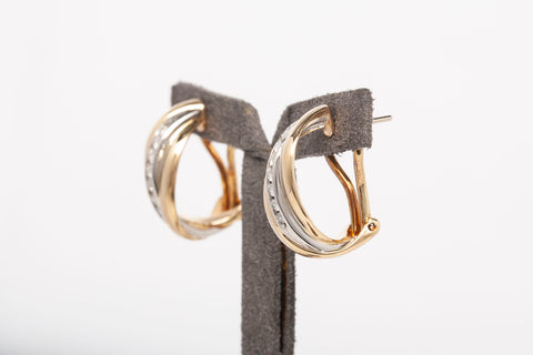 Ladies 14k Two Tone Diamond Hoop Earrings
