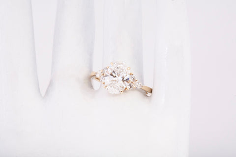 New Oval Cut Lab Grown Diamond 3.46TCW Snowdrift Engagement Ring 14k Yellow Gold