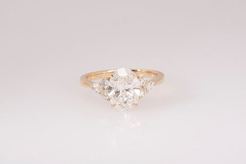 New Oval Cut Lab Grown Diamond 3.46TCW Snowdrift Engagement Ring 14k Yellow Gold