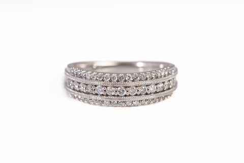 Ladies 14k White Gold 3 Row Diamond Engagement Ring 0.320CTW