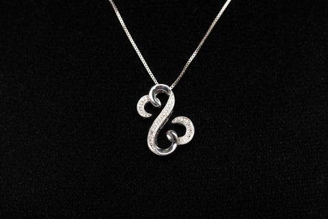 Ladies Sterling Silver 925 Open Heart Diamond Pendant Necklace .20CTW