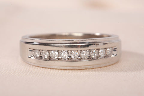 Gentlemen's 10k White Gold Channel-Set Diamond Wedding Band