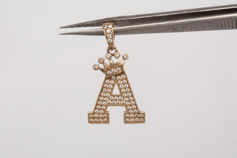 Unisex 10k Yellow Gold Letter A White Sapphire Pendant