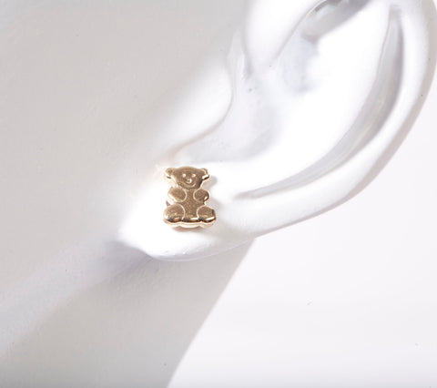 14k Yellow Gold Teddy Bear Stud Earrings