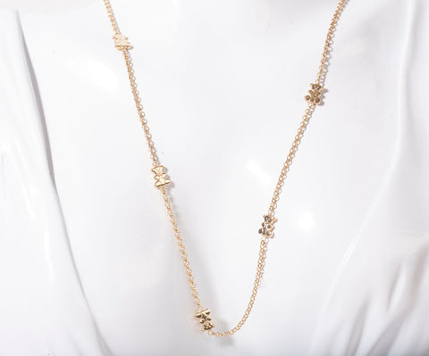 Ladies 14k Yellow Gold Teddy Bear Station Necklace 16"