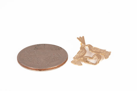 Ladies 14k Yellow Gold Small Love Bird Heart Pendant