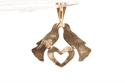 Ladies 14k Yellow Gold Small Love Bird Heart Pendant