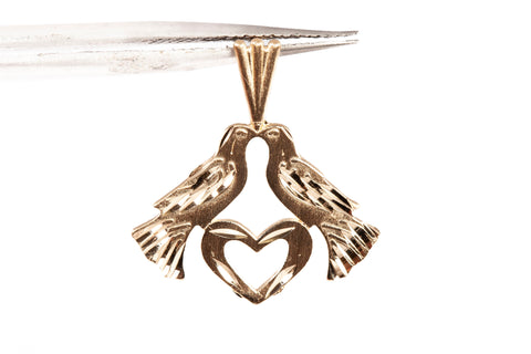 Ladies 14k Yellow Gold Small Love Bird Heart Pendant